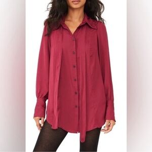 FREE PEOPLE Lala Tie Neck Detail Blouse